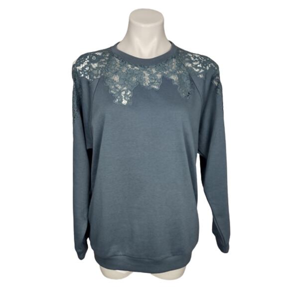 Lush Sweaters - Lush Cold Shoulder Lace Detail Crewneck Sweater Size Small